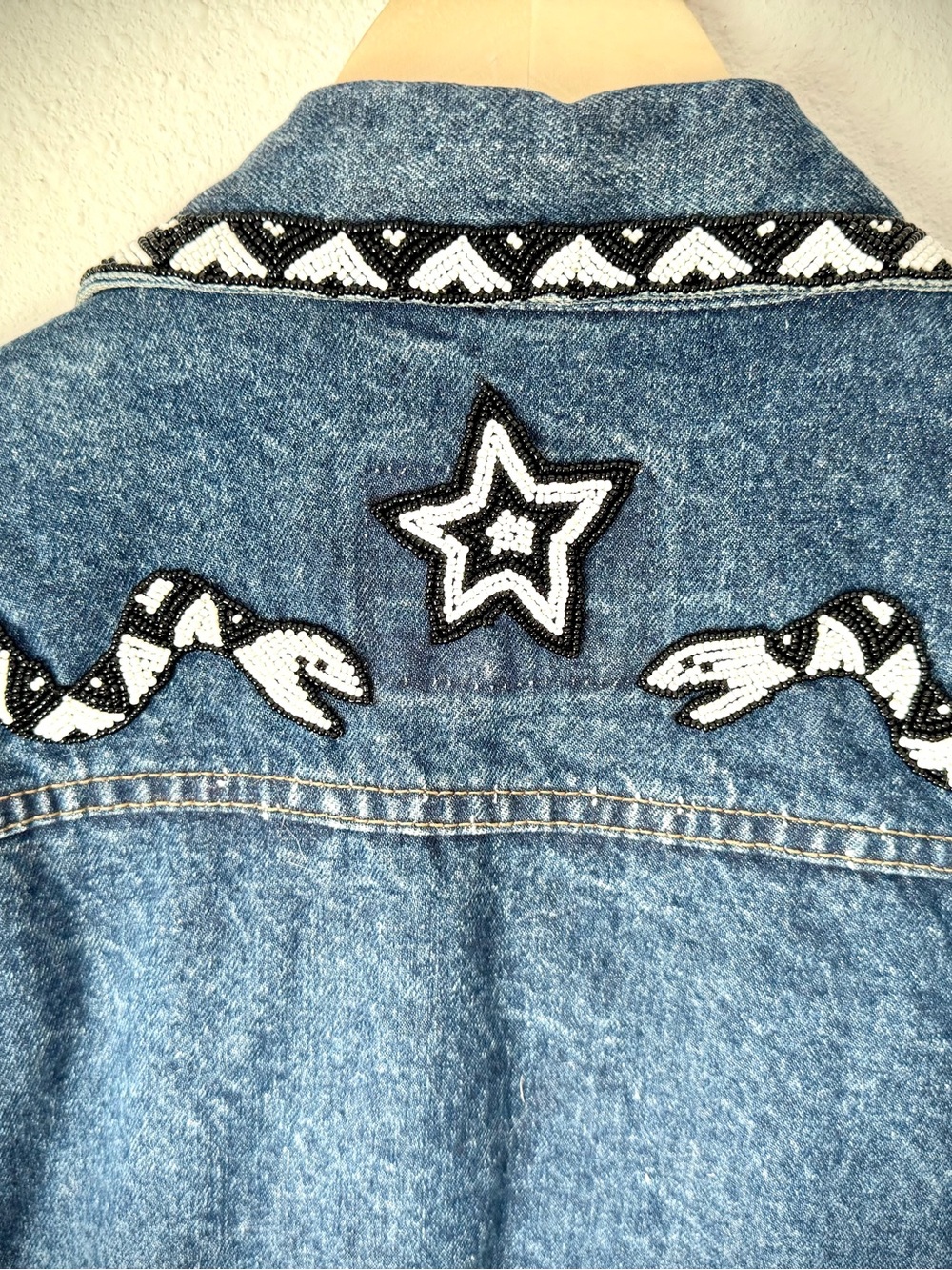 ⭐️Denim Beaded Jacket with Black & White Snakes, Star & Trim -unisex